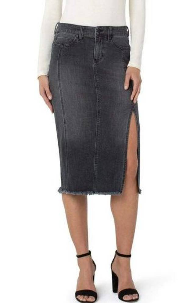 Liverpool LM6241RL Black Denim Slit Skirt