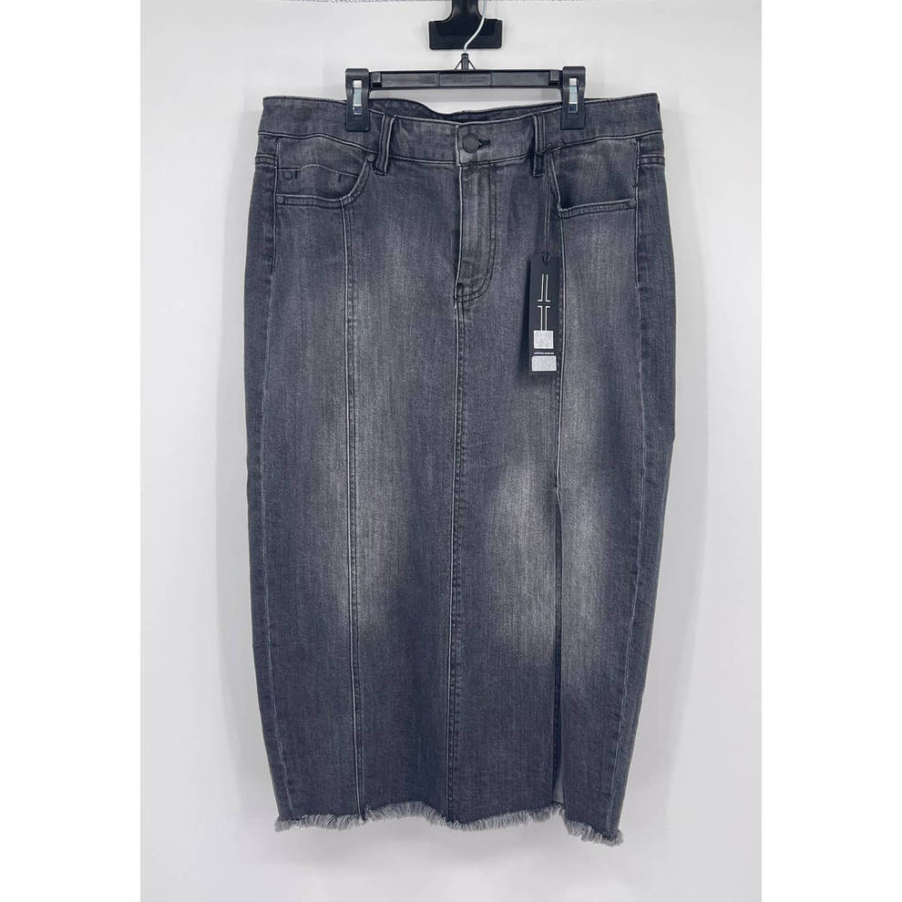 Liverpool LM6241RL Black Denim Slit Skirt