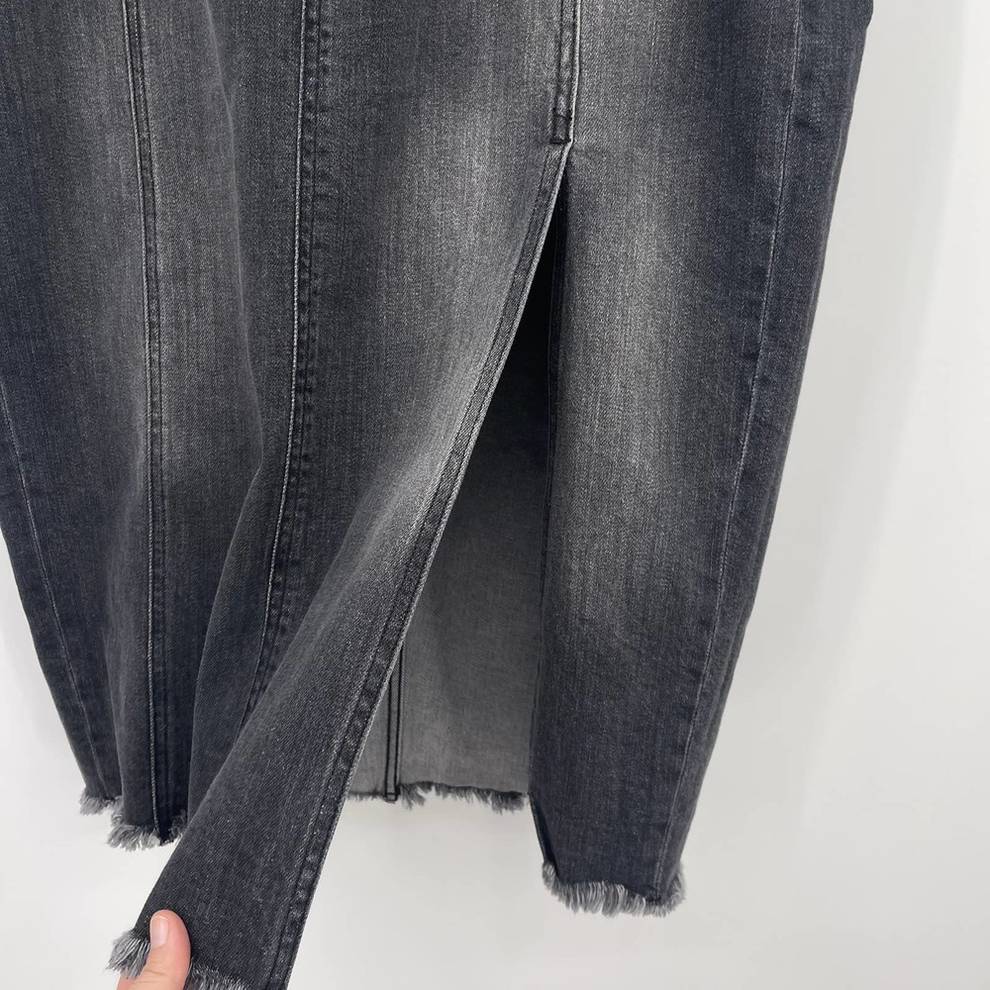 Liverpool LM6241RL Black Denim Slit Skirt