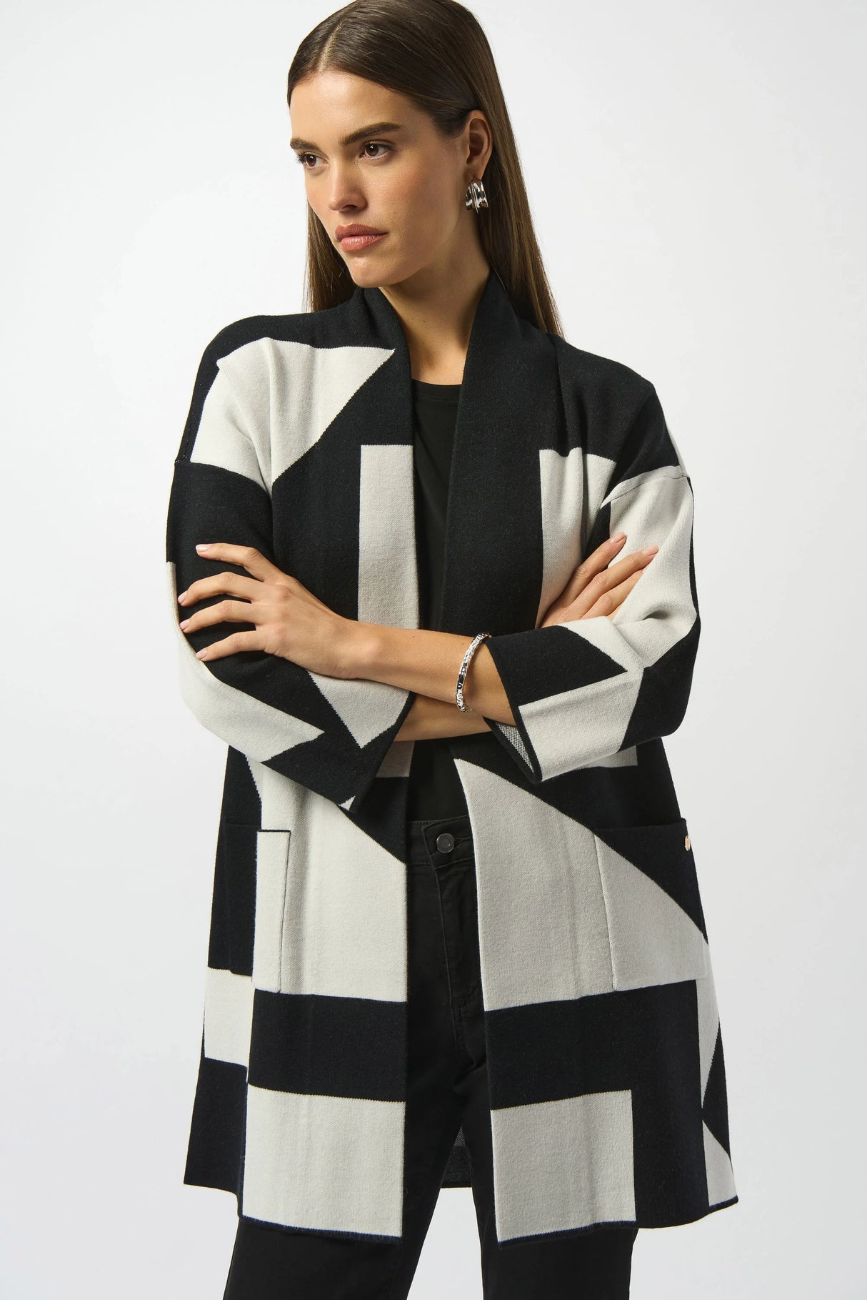 Jacquard Sweater Knit Colour-Block Cover-Up 253901
