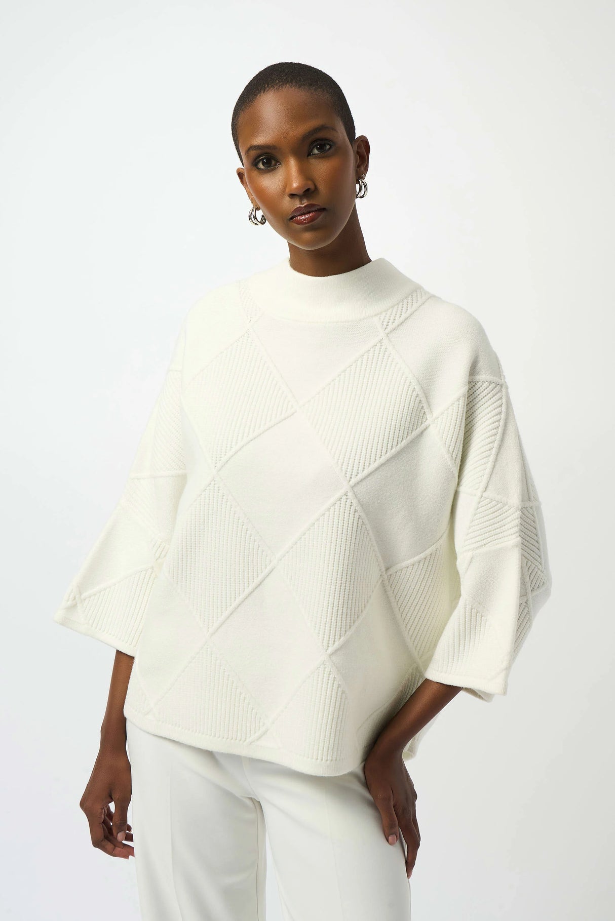 Textured Sweater Knit Mock Neck Pullover 253943