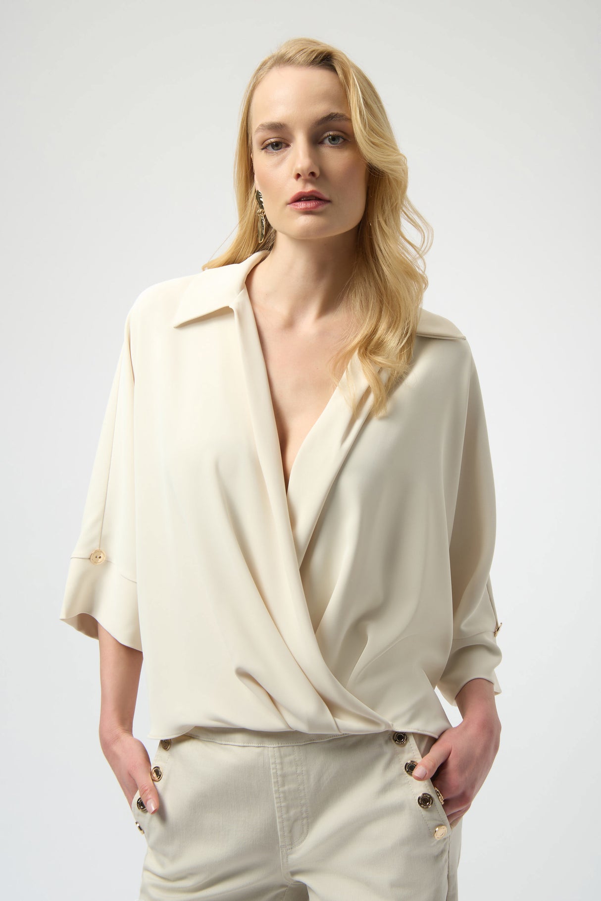 Woven Twill Boxy Wrap Top 254031
