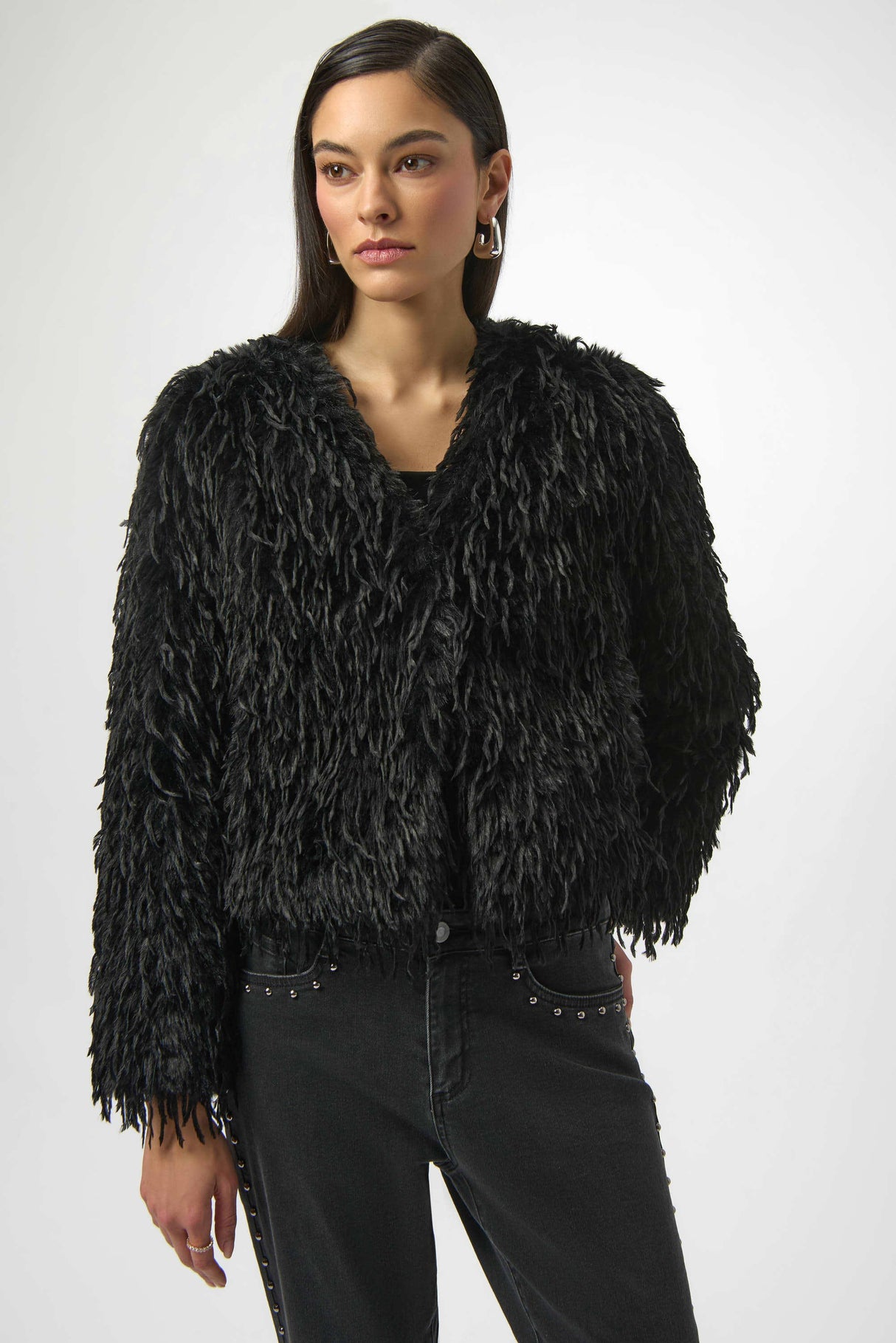 JOSEPH RIBKOFF, 254905, Faux Fur Collarless Boxy Jacket