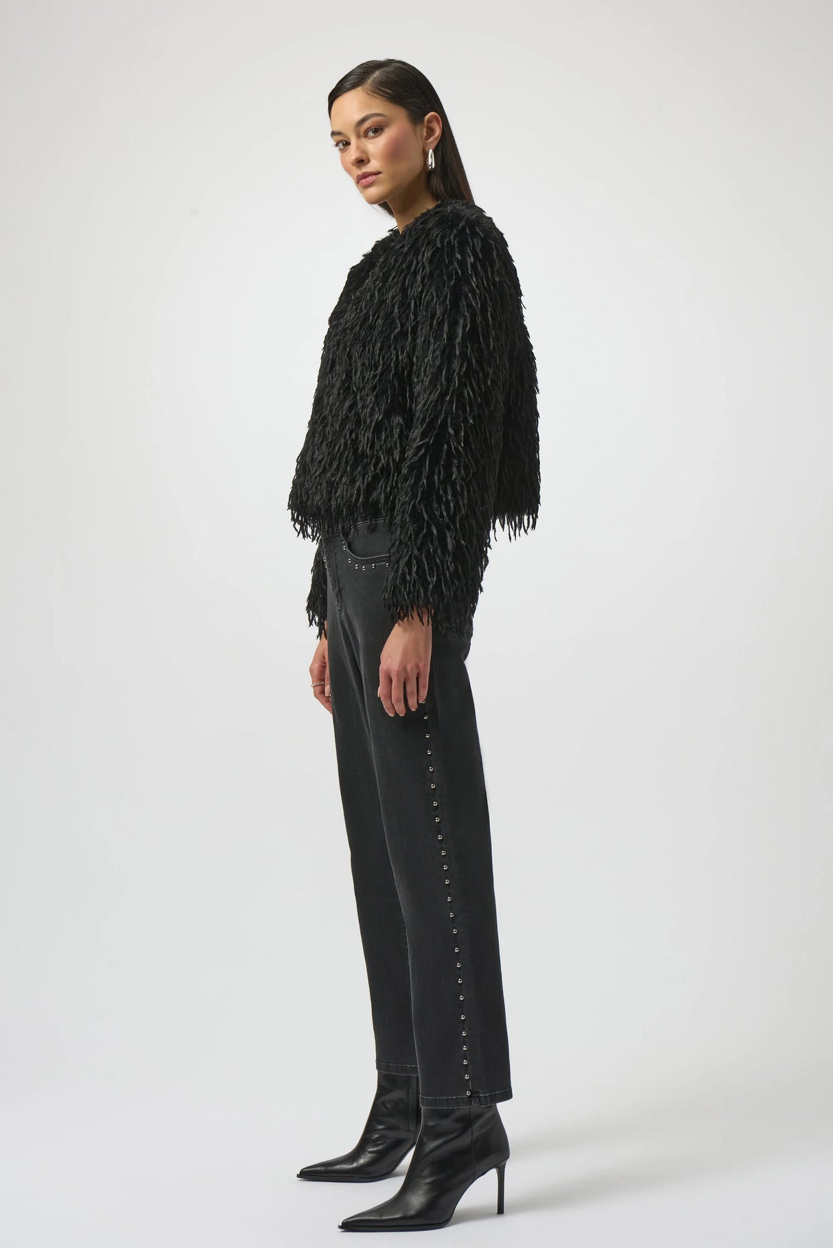 JOSEPH RIBKOFF, 254905, Faux Fur Collarless Boxy Jacket