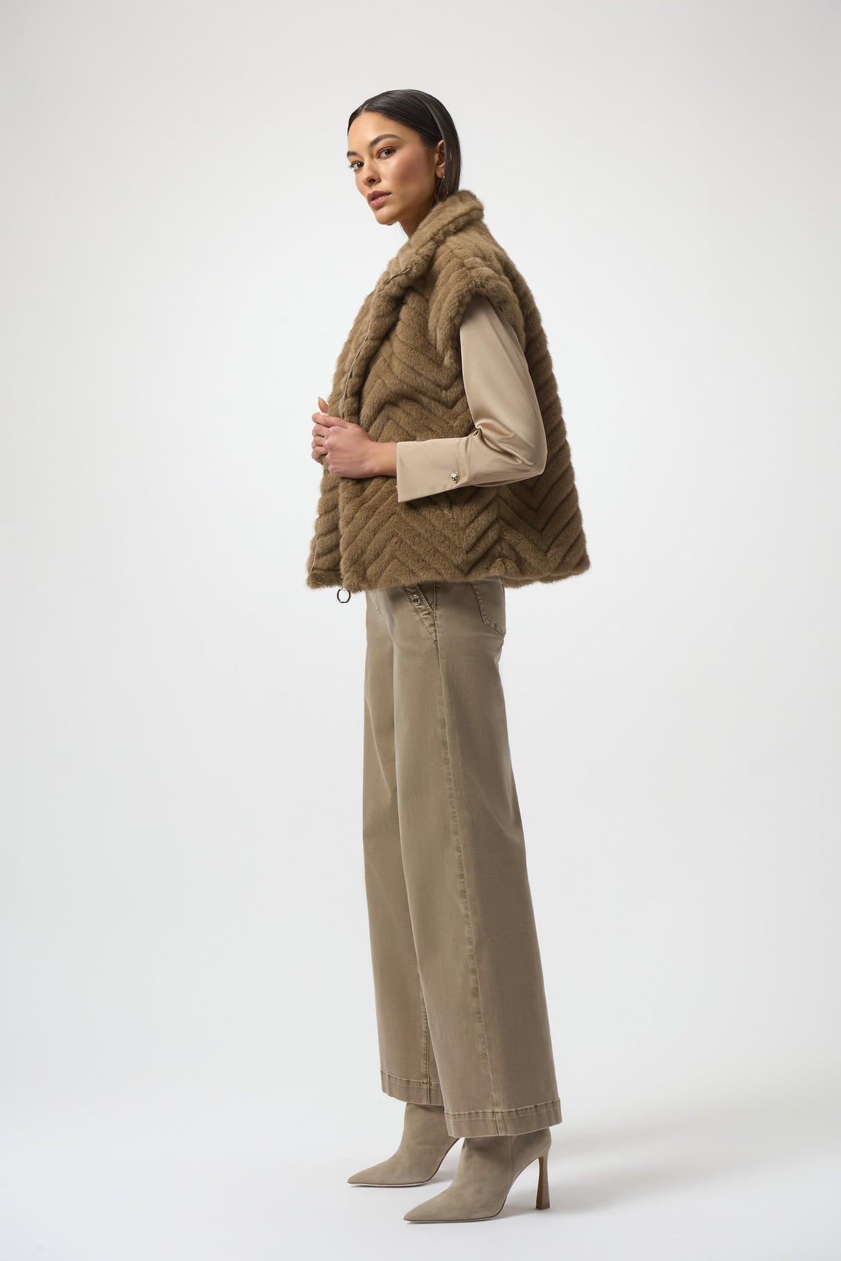 Chevron Faux Fur Mock Neck Vest 254906