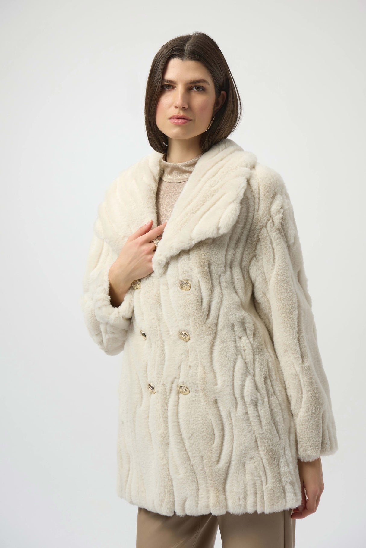 JOSEPH RIBKOFF, 254908, Textured Faux Fur Shawl Collar Coat