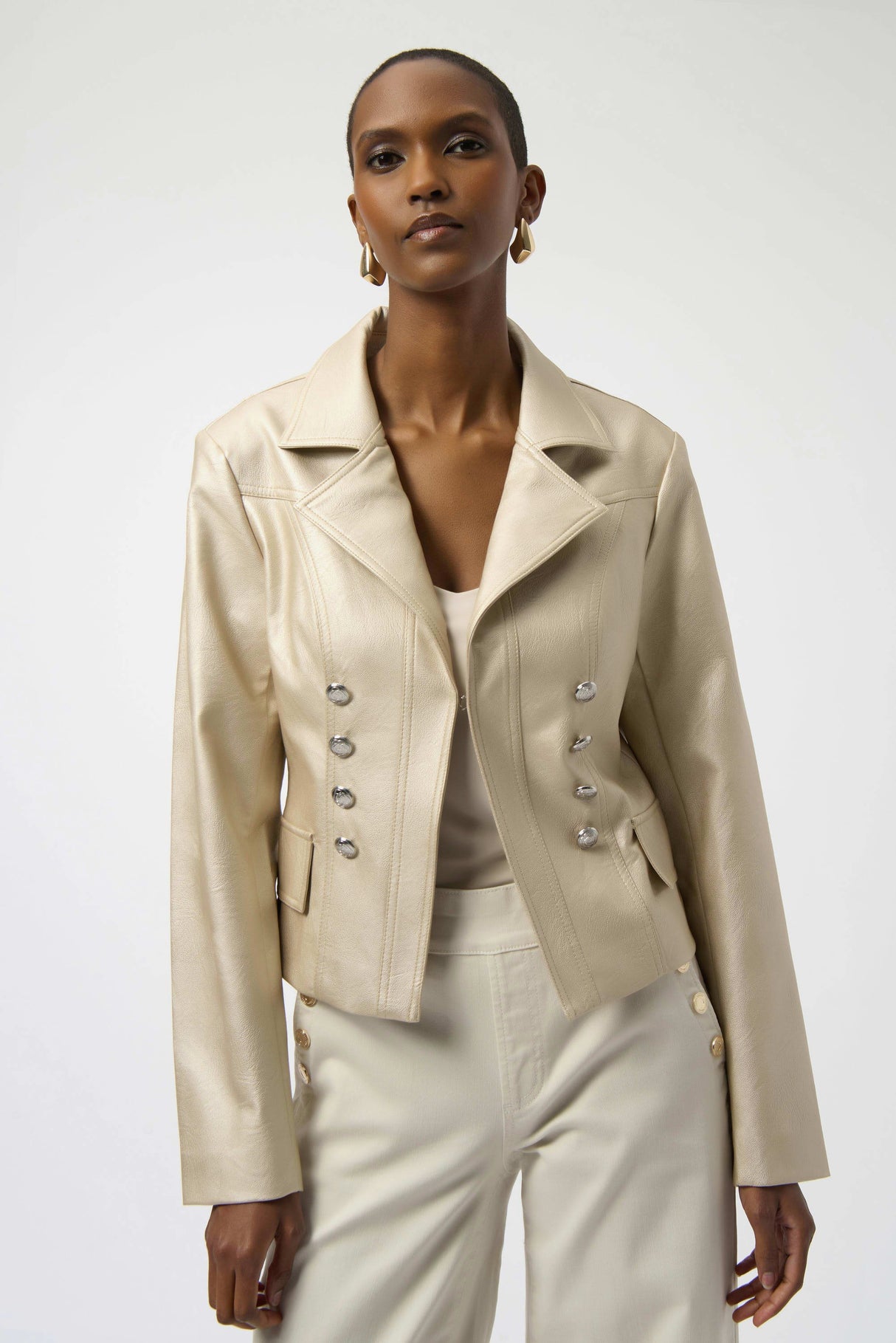 Leatherette Notched Collar Fitted Jacket 254925