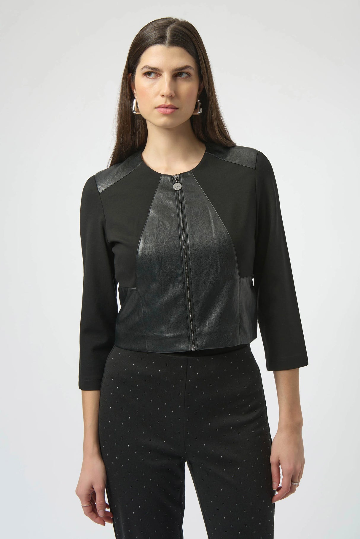 Heavy Knit and Leatherette Fitted Jacket 254928