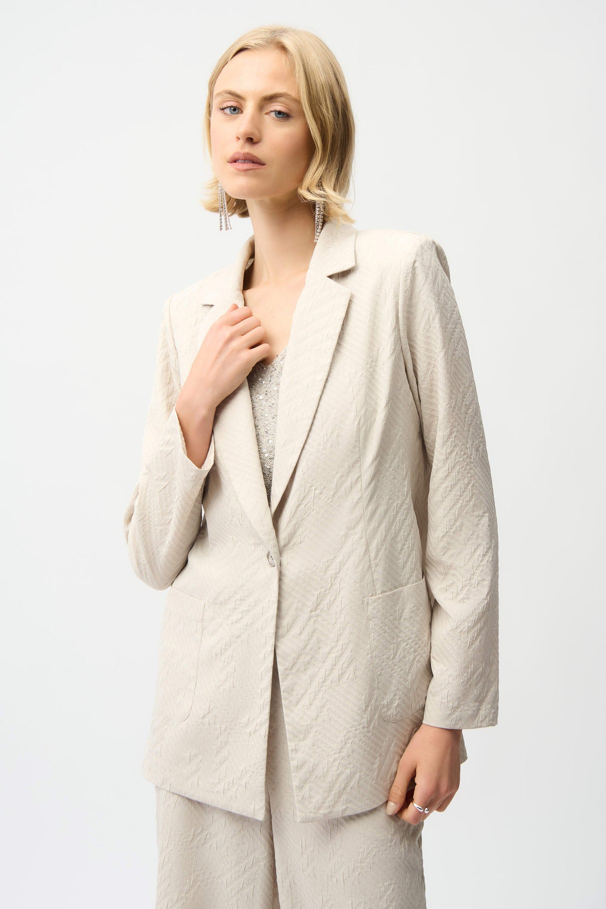 Geometric Textured Jacquard Straight Blazer 261196