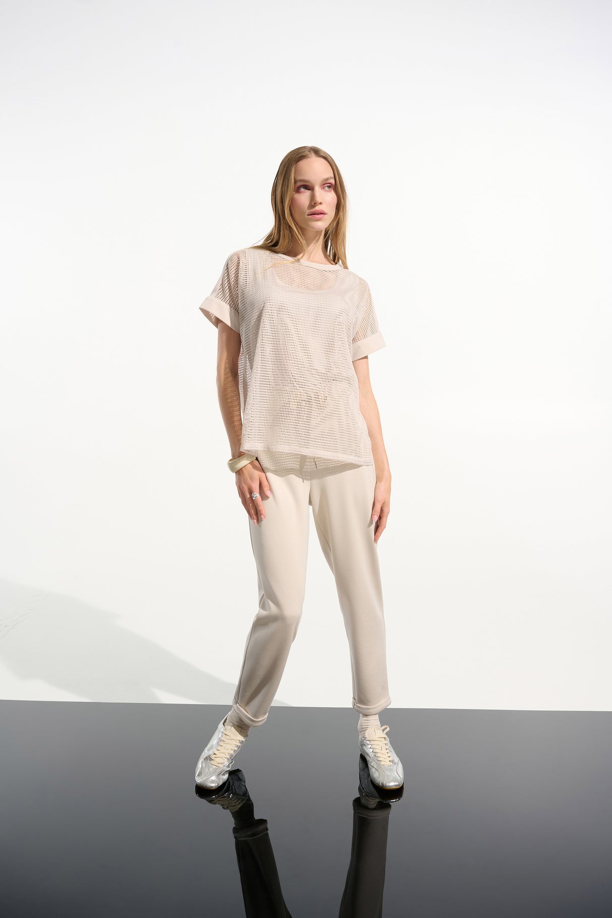 Silky Knit and Mesh Straight Top 261642