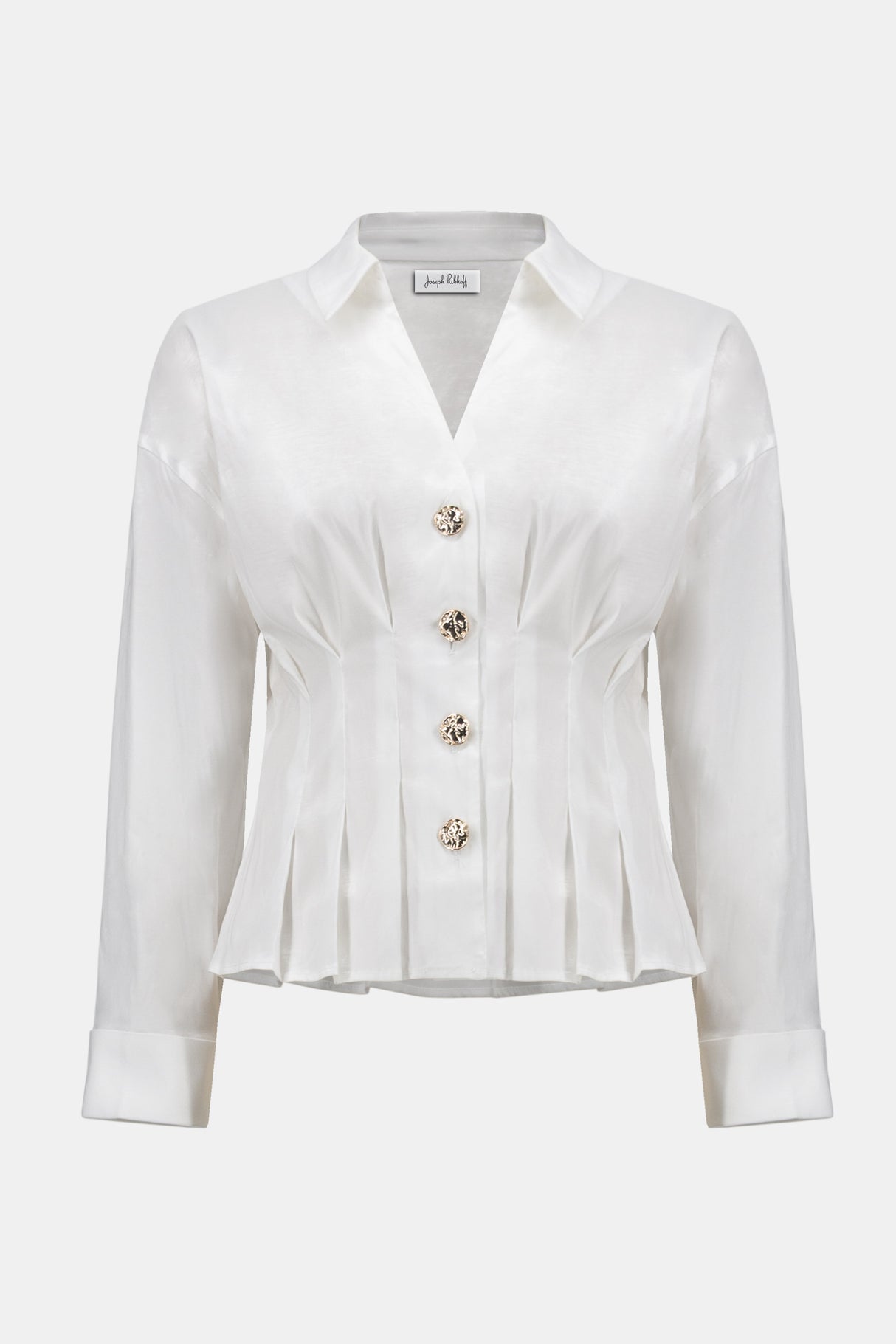 JOSPEH RIBKOFF Signature | Stretch Taffeta Fit And Flare Blouse With Chain Link Button Cuffs 261742