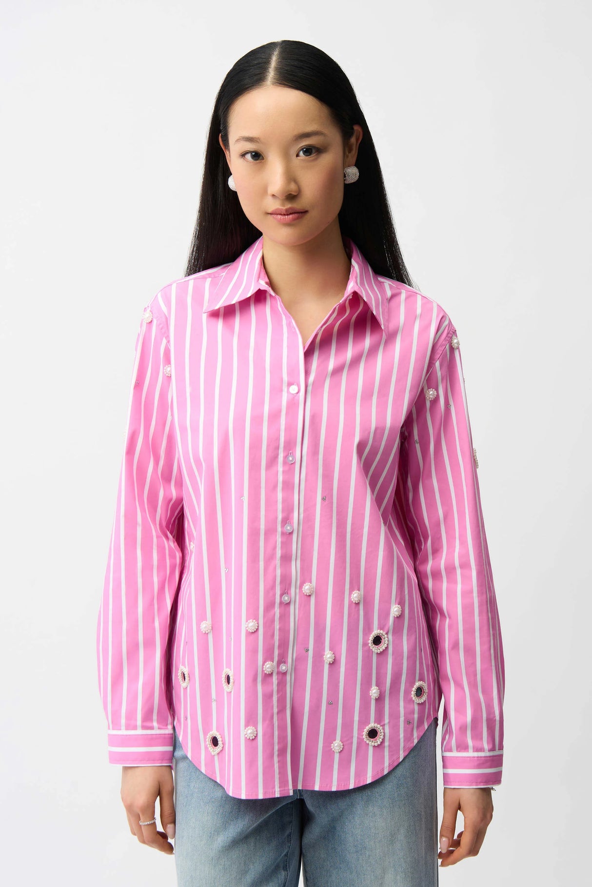 Joseph Ribkoff Stretch Cotton Stripe Print Blouse 261966