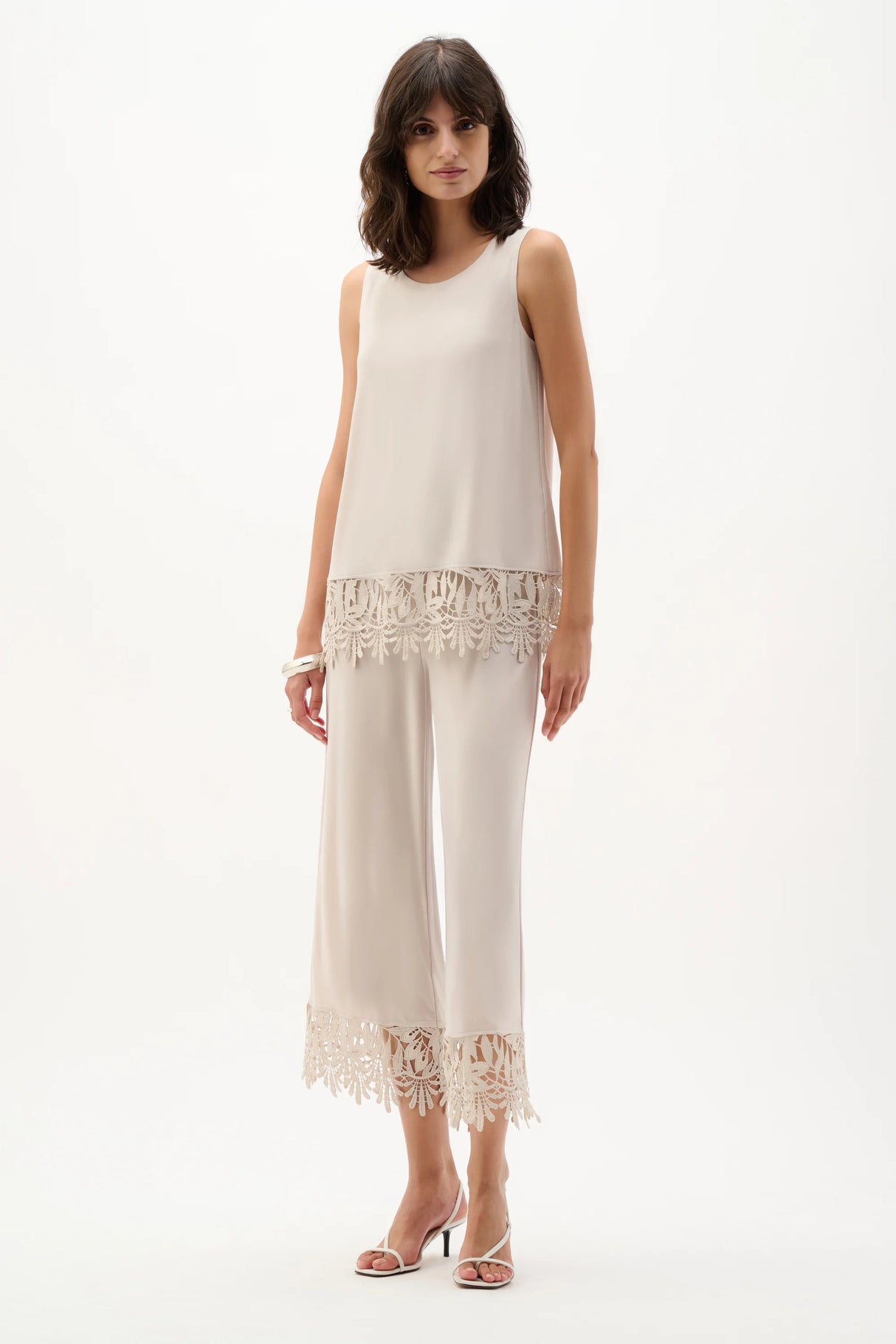 Silky Knit Sleeveless Top Lace Hem 262094