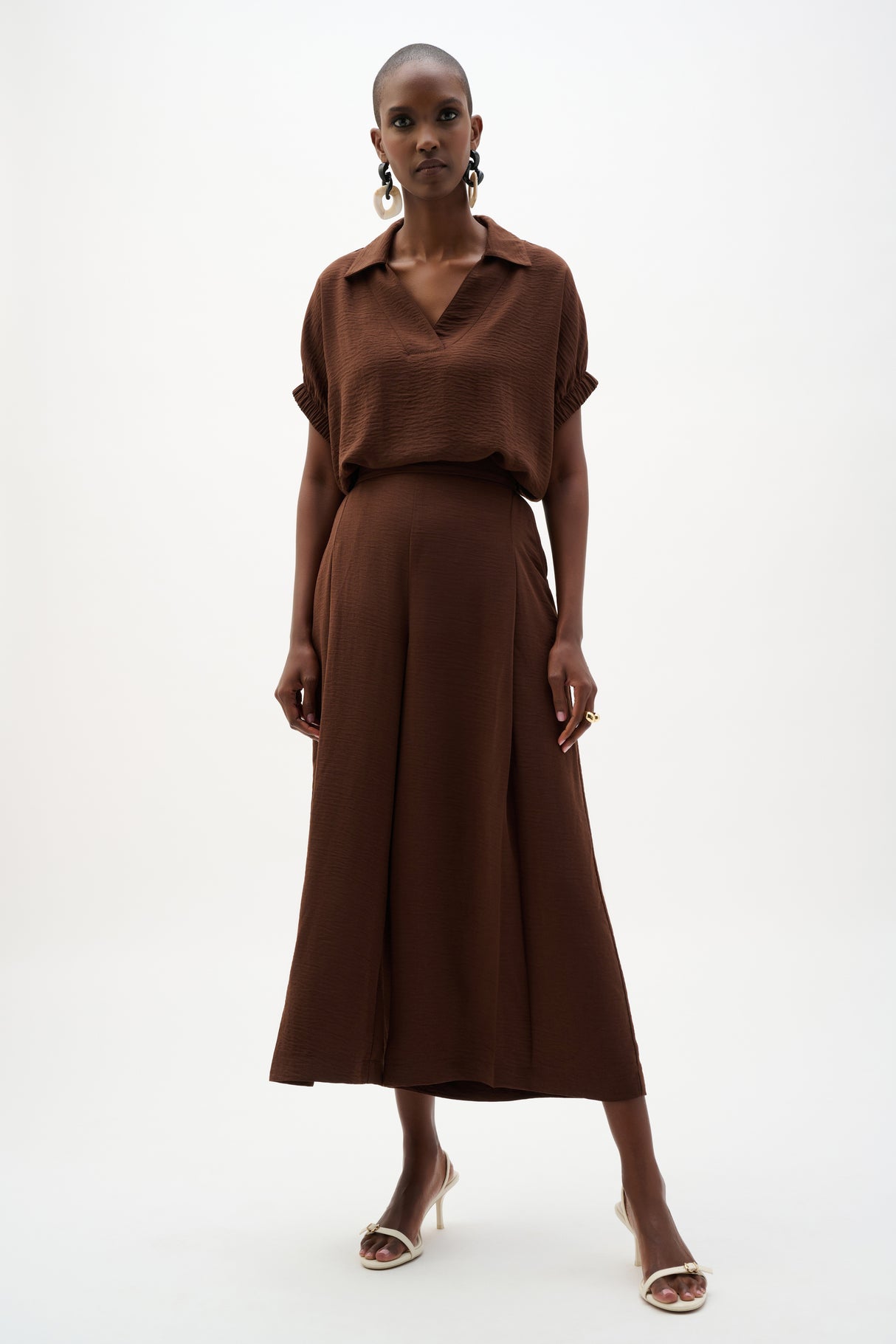 Gauze Pull-On Culotte Pants With Pleats 262196