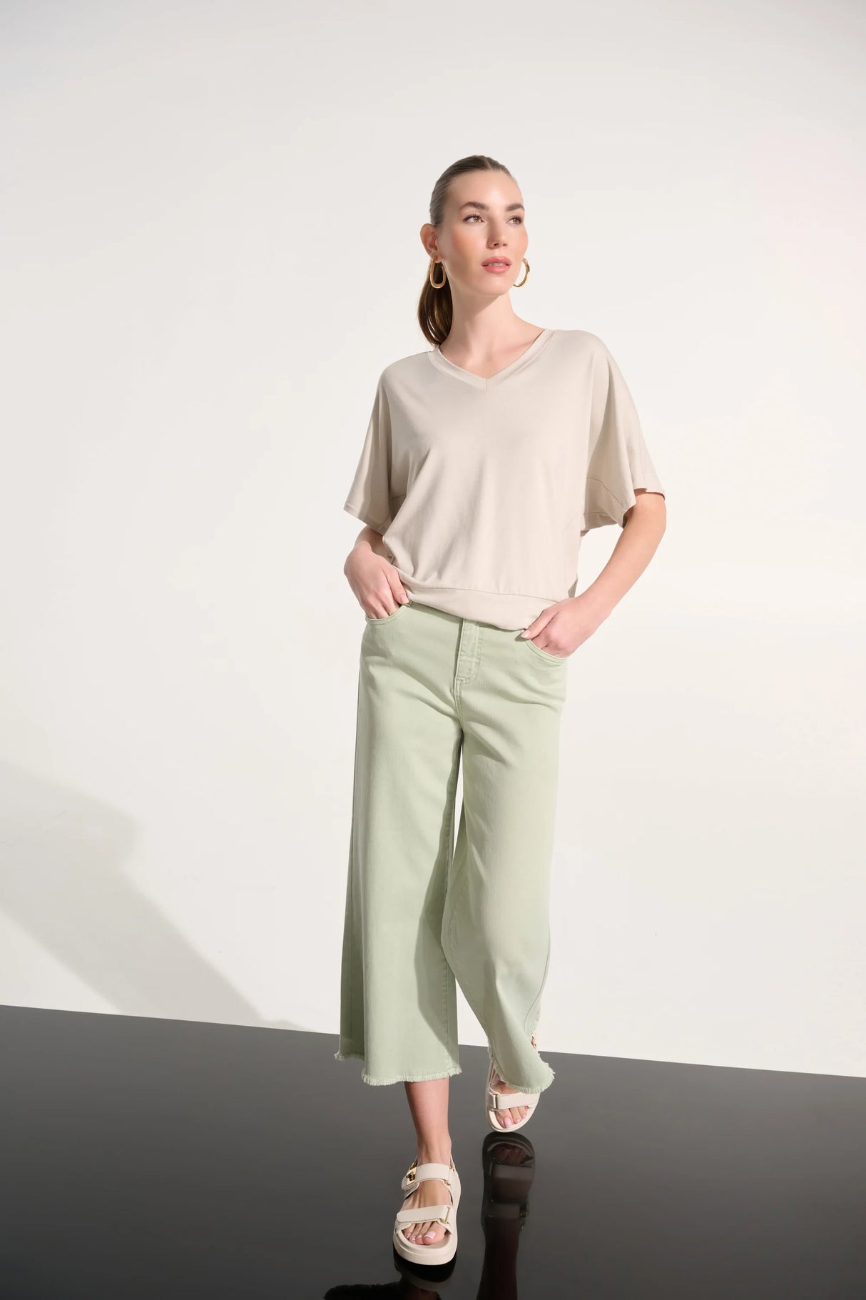 Joseph Ribkoff Goldie | Featherweave Denim Wide Leg Cropped Jeans 262918