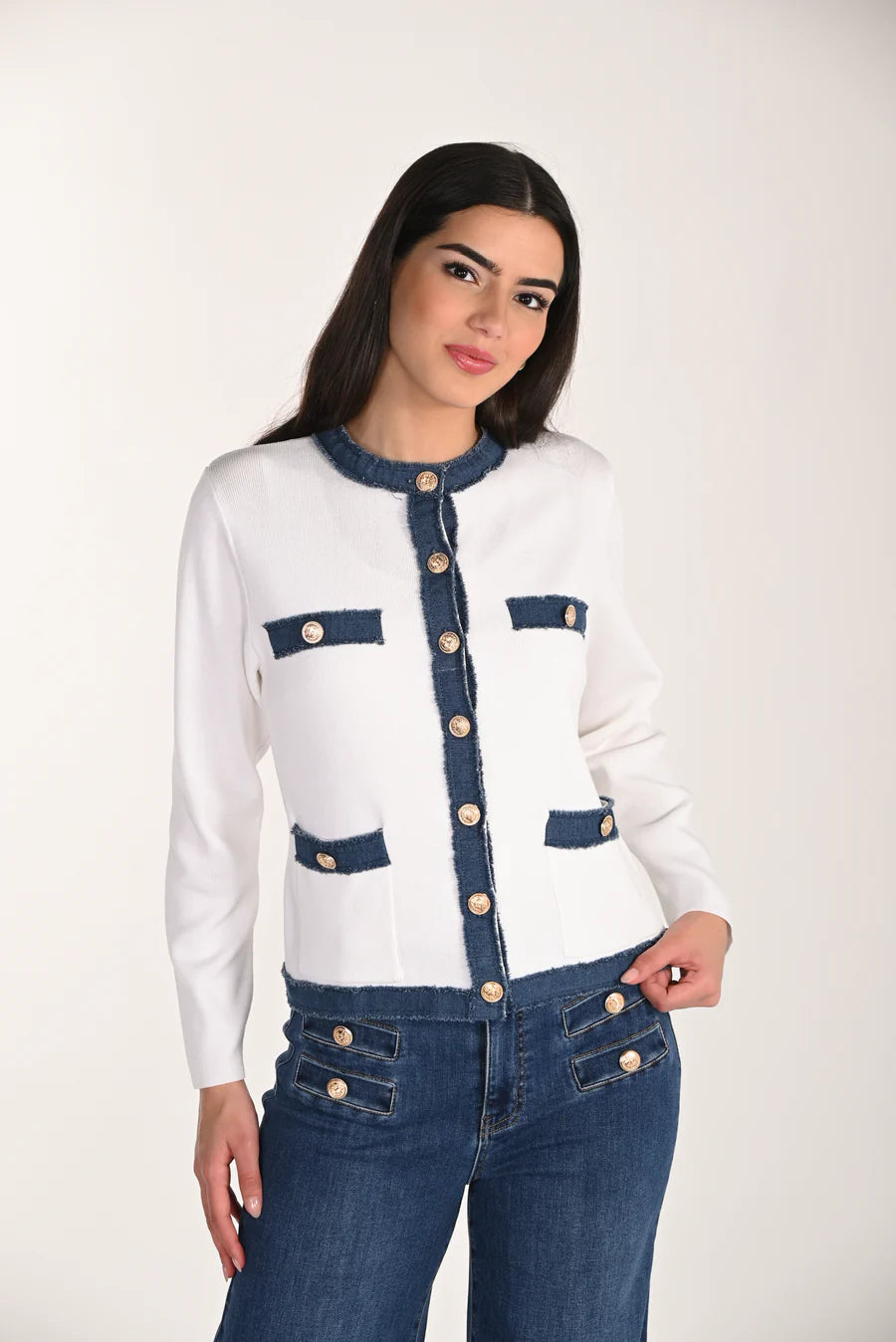 Frank Lyman Cardigan 266536 266536FL-Off White/Blue-X