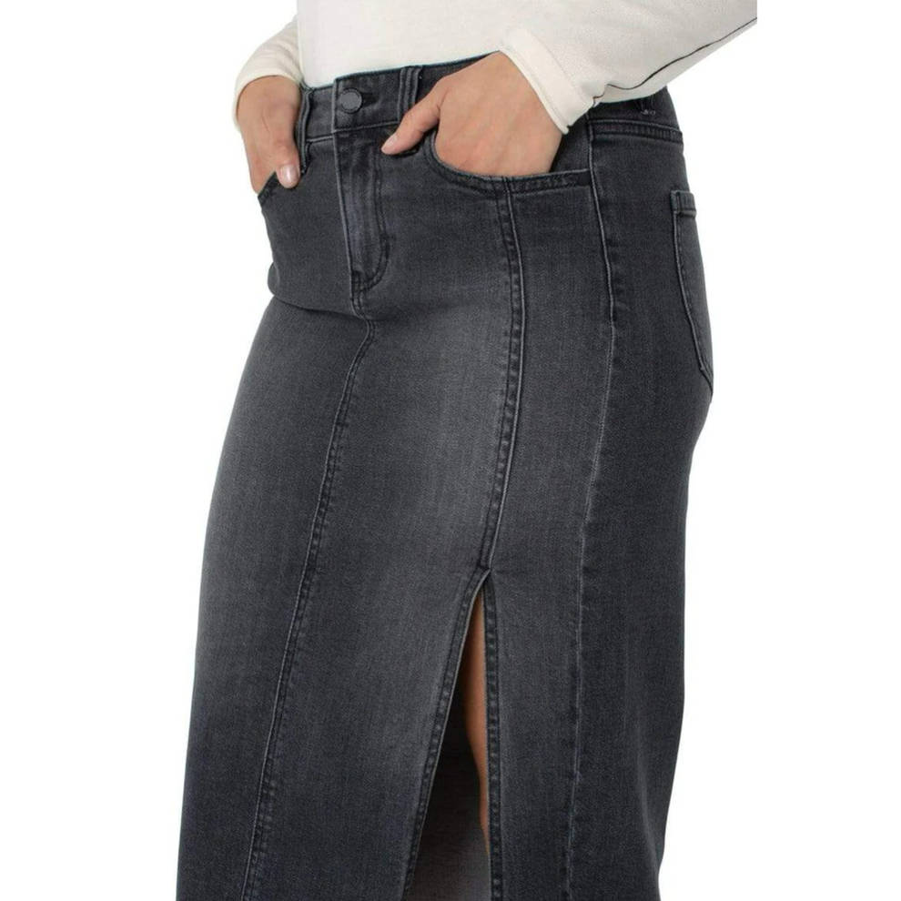 Liverpool LM6241RL Black Denim Slit Skirt