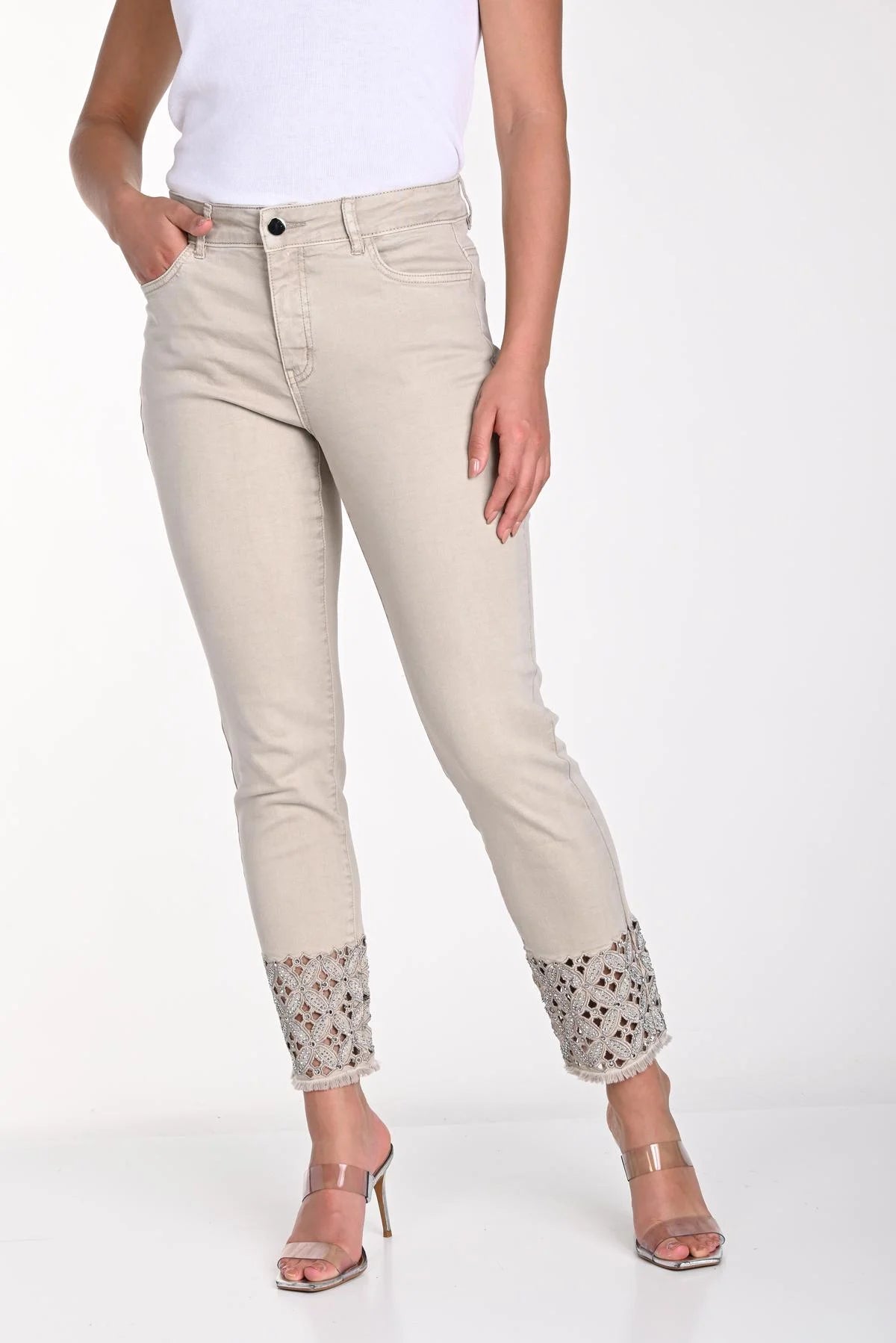 Frank Lyman 241314U Beige Straight Leg Jeans