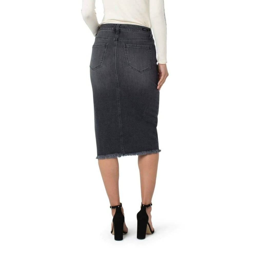 Liverpool LM6241RL Black Denim Slit Skirt