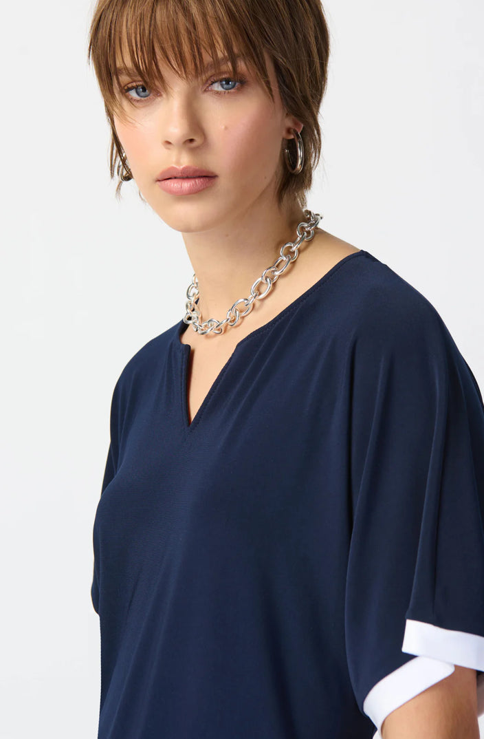Joseph Ribkoff 241279 LDS Top Midnight Blue/Vanilla (Part of set)