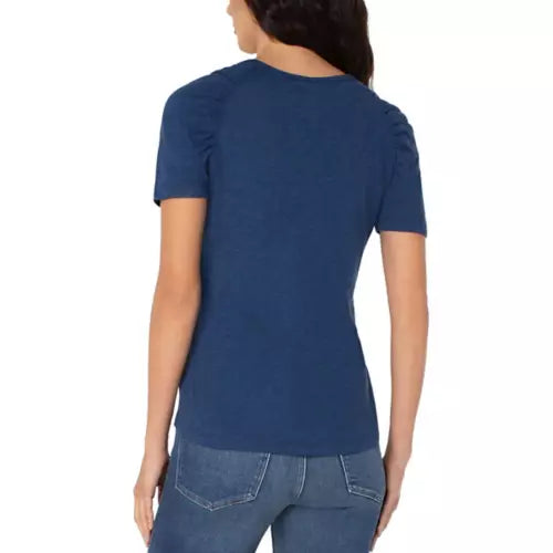 LIVERPOOL SHORT SLEEVE SHIRRED SLUB KNIT TEE IN NIGHT SKY BLUE STYLE: LM8581K15