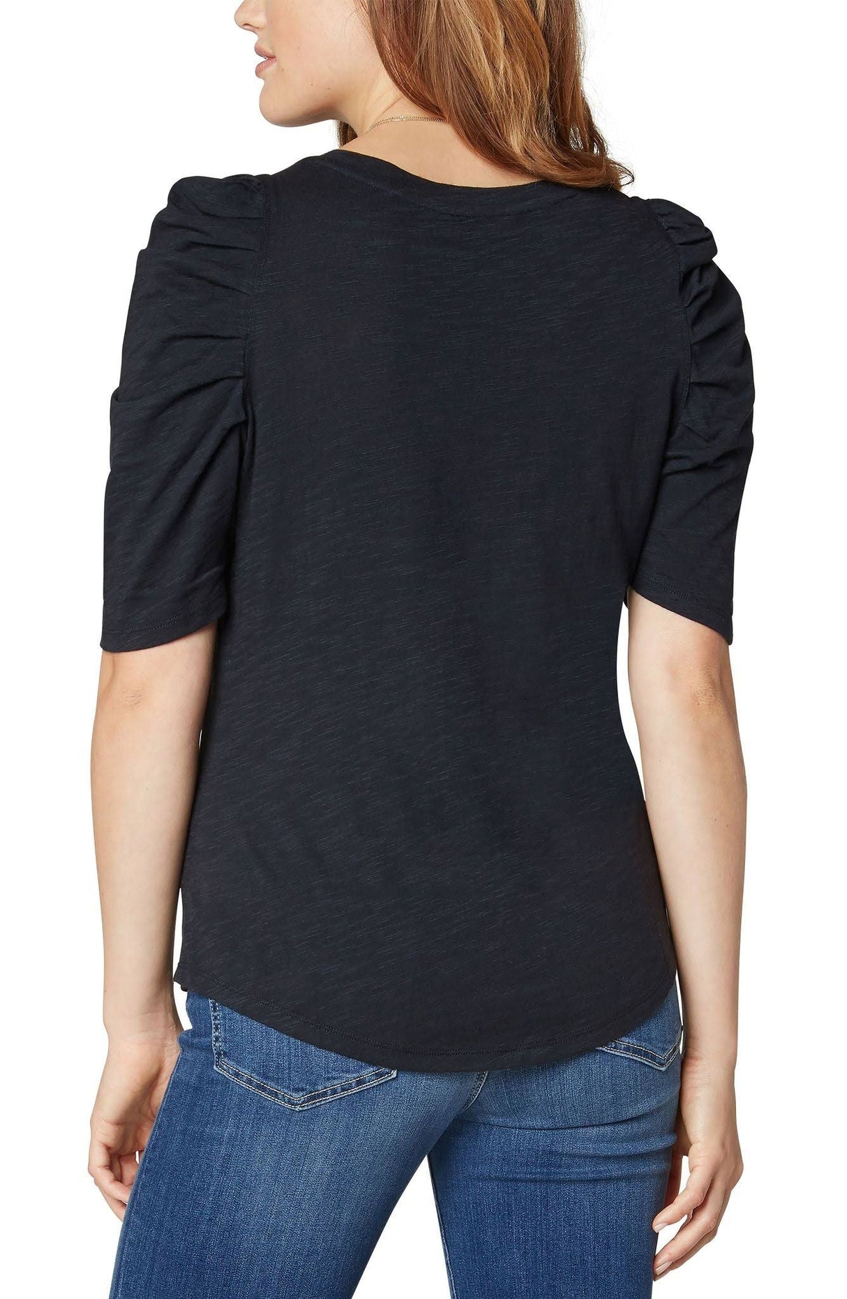 LIVERPOOL SHORT SLEEVE SHIRRED SLUB KNIT TEE IN BLACK STYLE: LM8581K15