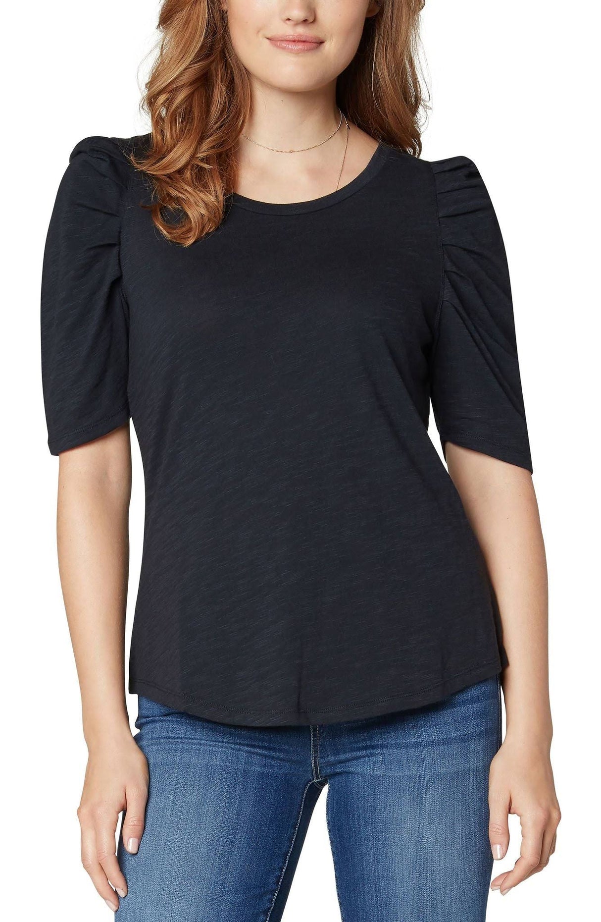 LIVERPOOL SHORT SLEEVE SHIRRED SLUB KNIT TEE IN BLACK STYLE: LM8581K15