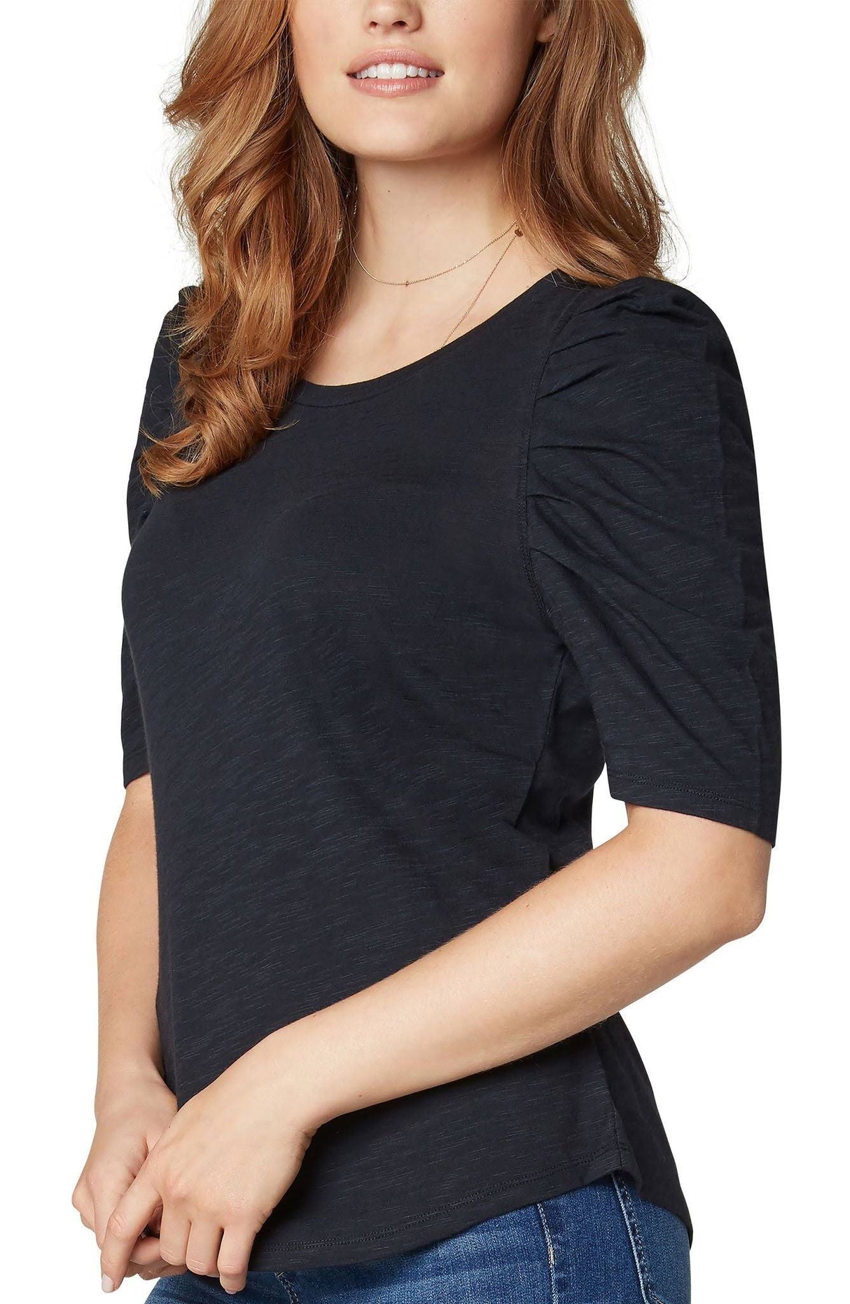 LIVERPOOL SHORT SLEEVE SHIRRED SLUB KNIT TEE IN BLACK STYLE: LM8581K15