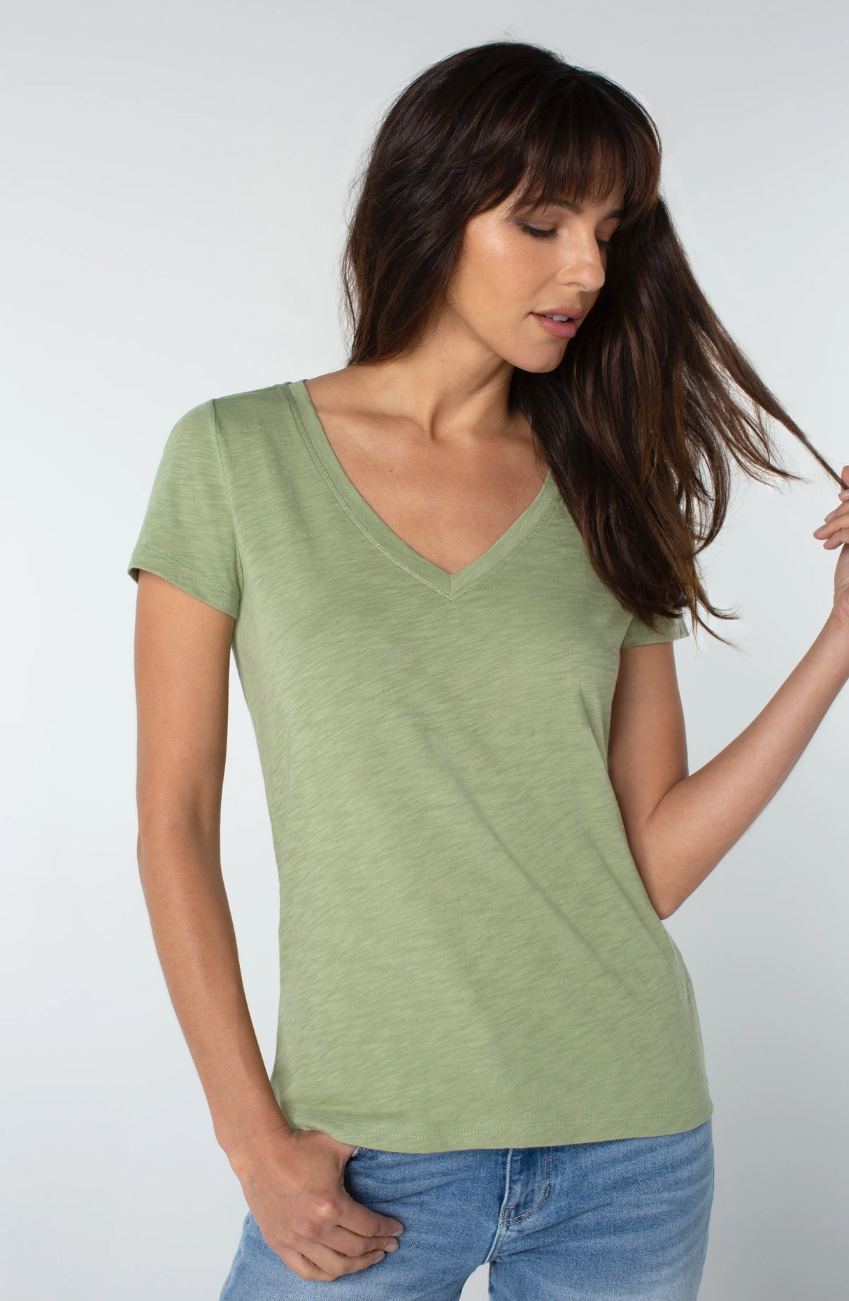 LIVERPOOL SHORT SLEEVE SLIM FIT IN PALE ARTICHOKE KNIT TEE STYLE: LM8711K15