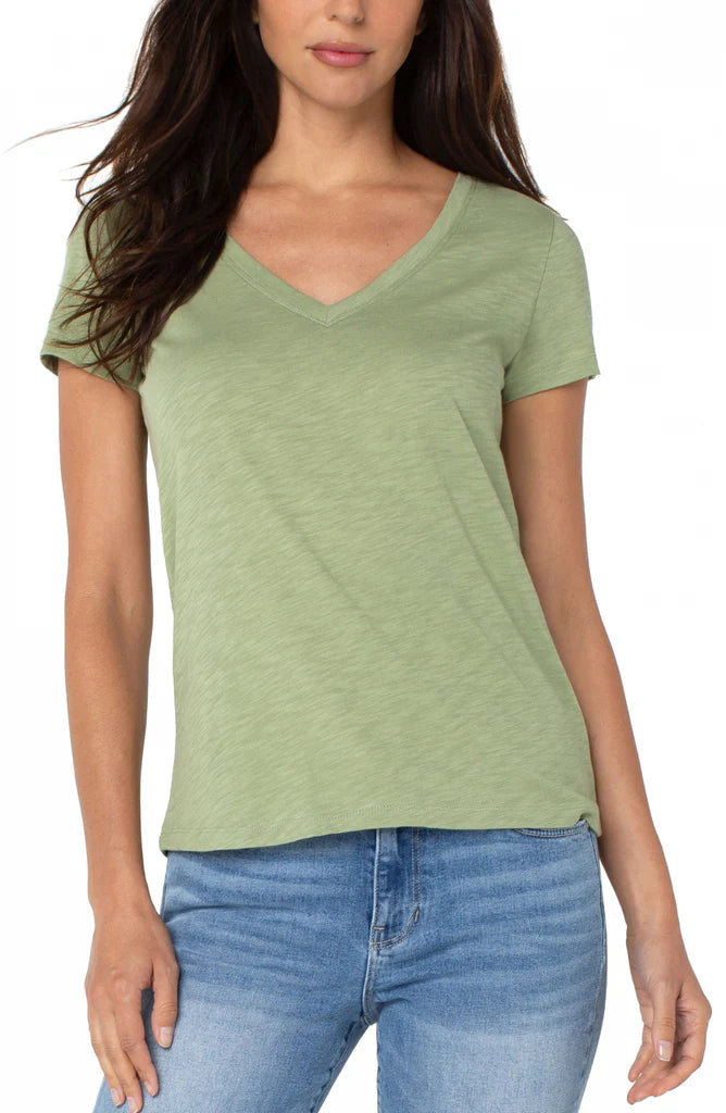 LIVERPOOL SHORT SLEEVE SLIM FIT IN PALE ARTICHOKE KNIT TEE STYLE: LM8711K15