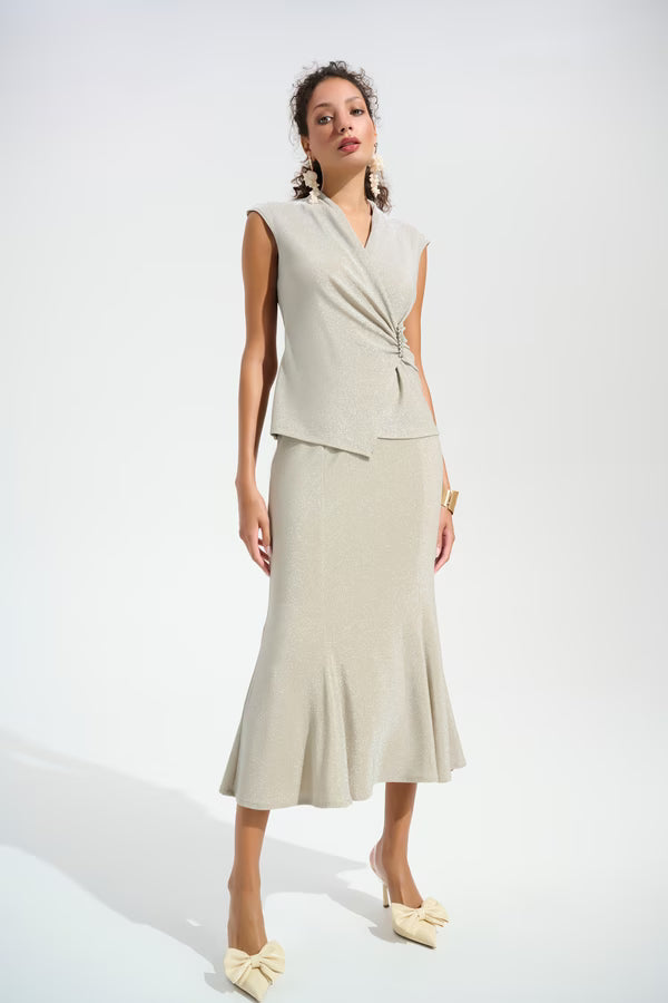 JOSEPH RIBKOFF Signature | Sparkle Knit Wrap Top With Rhinestones Ornament 261758