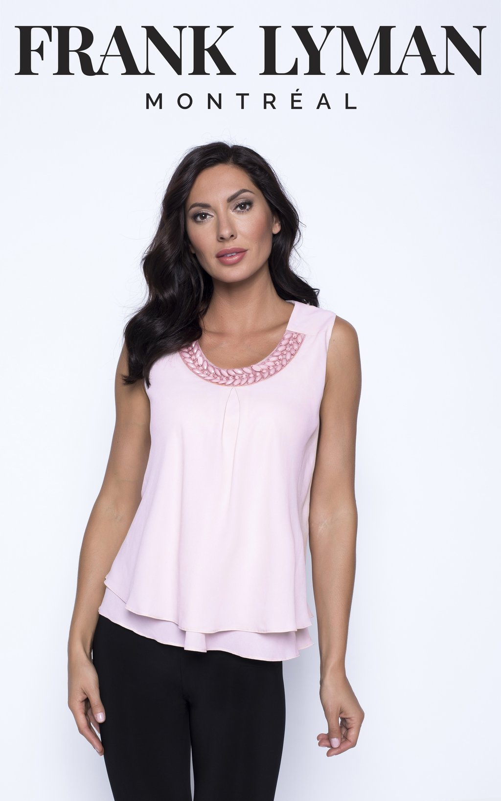 FRANK LYMAN BLUSH SLEEVELESS TOP WITH BEADED DETAIL STYLE 201260