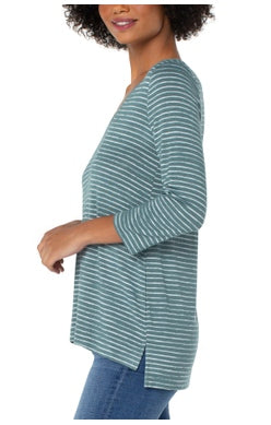 LIVERPOOL 3/4 SLEEVE V NECK KNIT TOP STYLE: LM8429K9