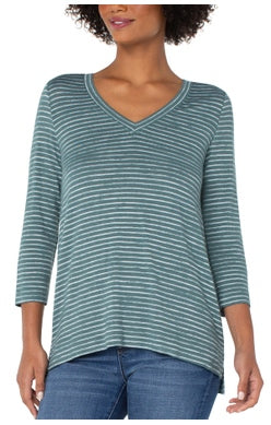 LIVERPOOL 3/4 SLEEVE V NECK KNIT TOP STYLE: LM8429K9