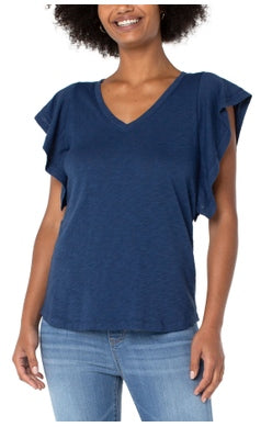 LIVERPOOL FLUTTER SLEEVE KNIT TOP STYLE: LM8700K15 Night Sky Blue
