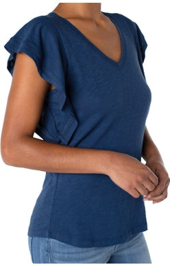 LIVERPOOL FLUTTER SLEEVE KNIT TOP STYLE: LM8700K15 Night Sky Blue