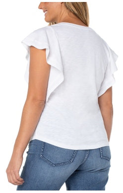 LIVERPOOL FLUTTER SLEEVE KNIT TOP IN WHITE STYLE: LM8700K15