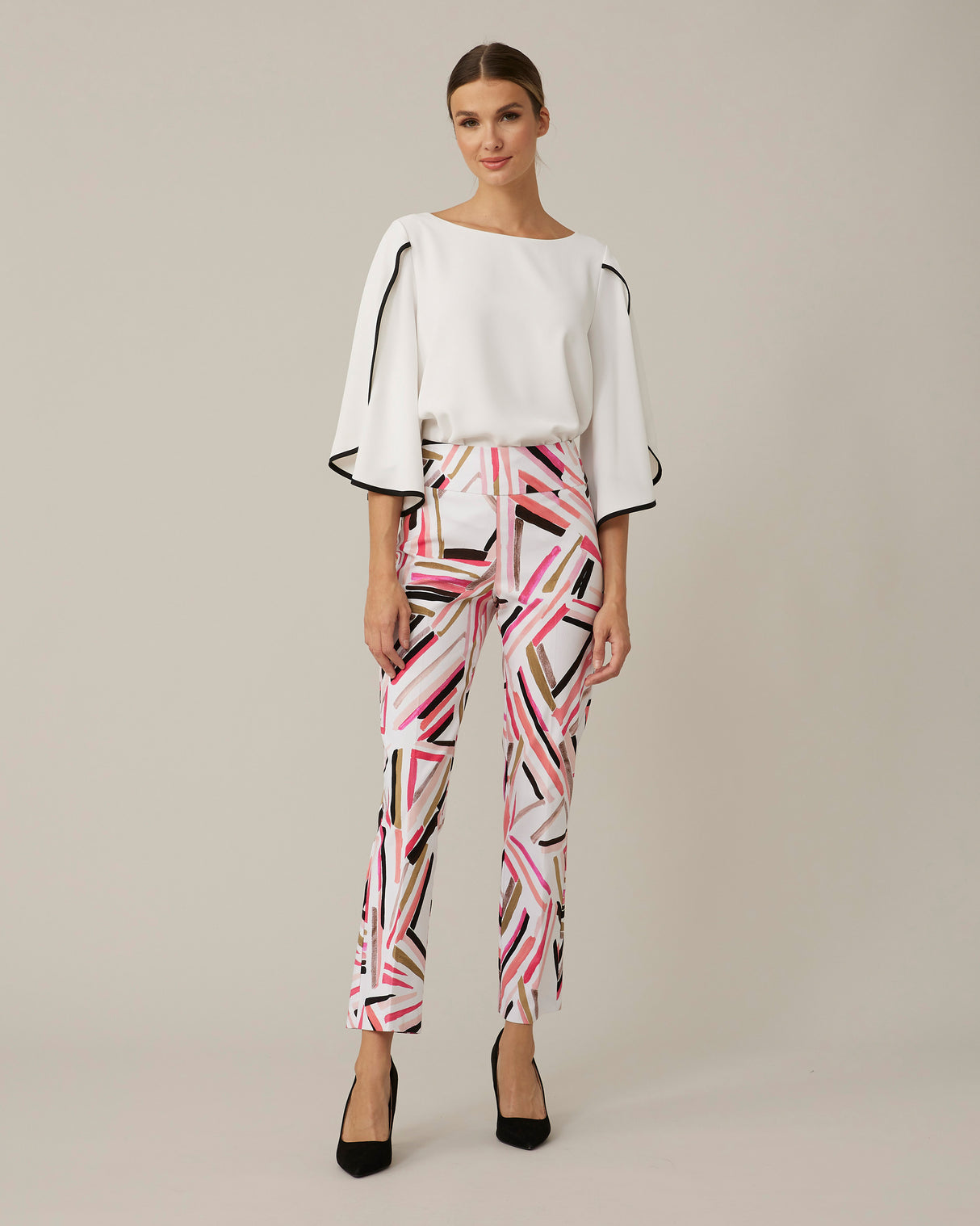 JOSEPH RIBKOFF 221029 VANILLA/BLACK GEORGETTE TOP