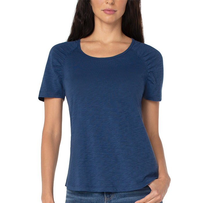 LIVERPOOL SHORT SLEEVE SHIRRED SLUB KNIT TEE IN NIGHT SKY BLUE STYLE: LM8581K15