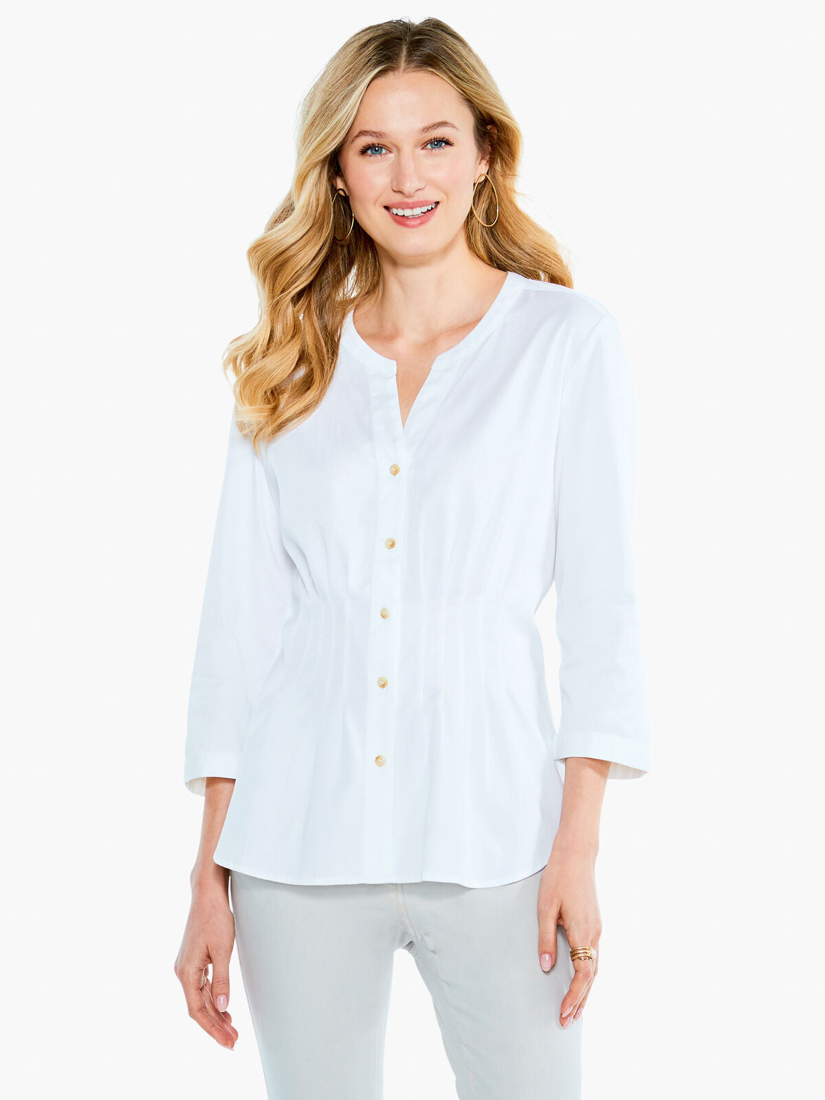 NIC+ZOE LONG SLEEVE CREAM BUNCHED FORMAL BOTTEN UP SHIRT S221676