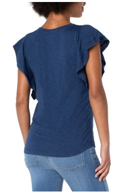 LIVERPOOL FLUTTER SLEEVE KNIT TOP STYLE: LM8700K15 Night Sky Blue