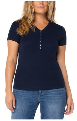 LIVERPOOL SHORT SLEEVE HENLEY TEE IN DARK NAVY STYLE: LM8568K40