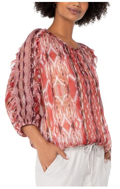 LIVERPOOL RUFFLE SLEEVE DOLMAN POPOVER IN DESERT BLOSSOM STYLE: LM8624H64P38