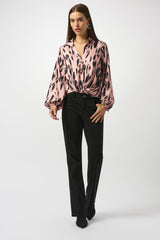Satin Animal Print Draped Top-253059
