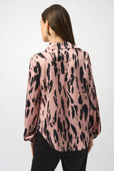 Satin Animal Print Draped Top-253059
