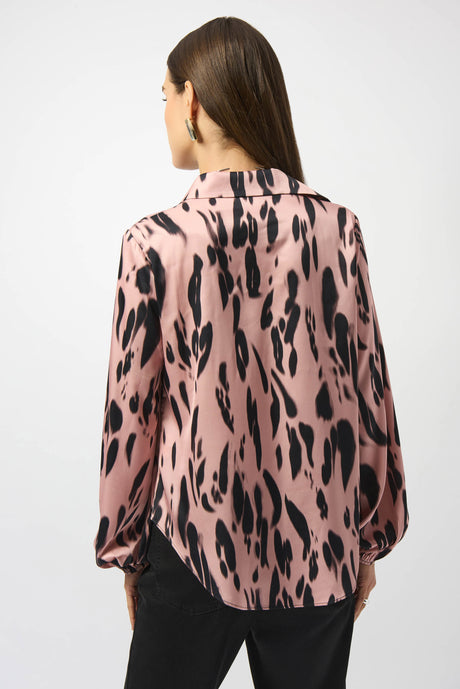Satin Animal Print Draped Top-253059