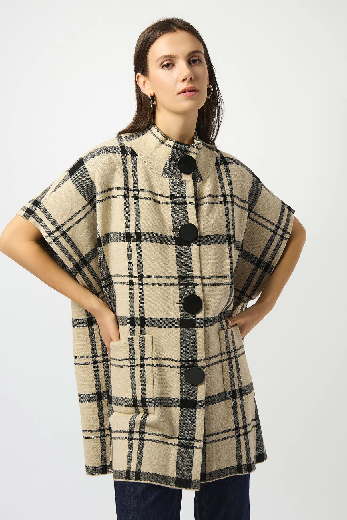 Jacquard Sweater Knit Plaid Poncho 253903