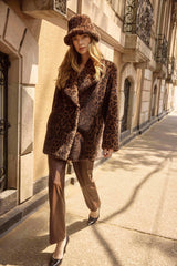 JOSEPH RIBKOFF, 253937, Faux Fur Leopard Print Double-Breasted Coat