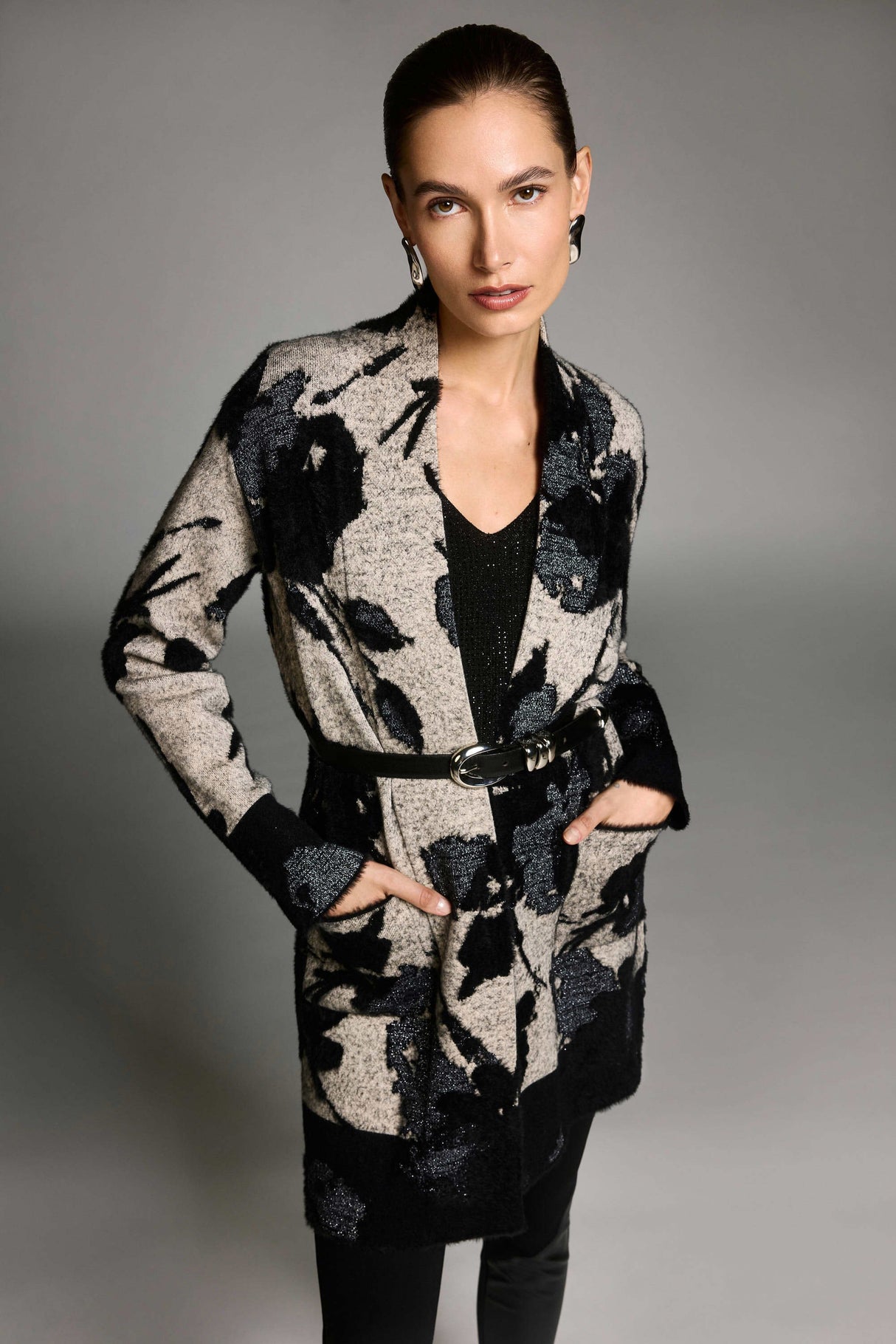 Abstract Jacquard Sweater Knit Long Cardigan 253956