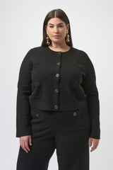 Sweater Knit Crew Neck Button-Front Jacket 253983